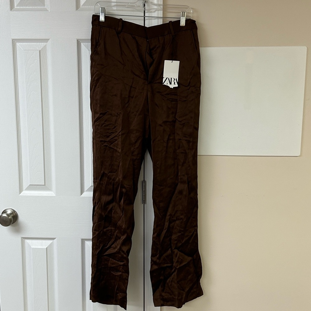 Zara Chocolate Brown Straight-Leg Trousers